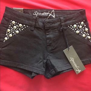 Black embellished Womens Shorts